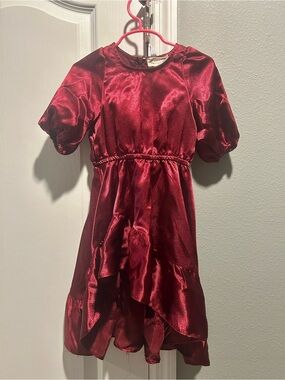 Joyfolie Girls Burgundy Puff-Sleeve Party Dress